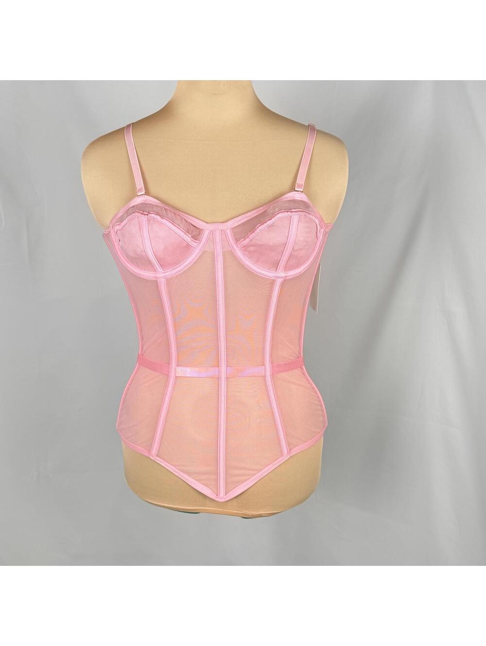 My Boo Pink Sheer Mesh Bustier Corset Top Size S NWT